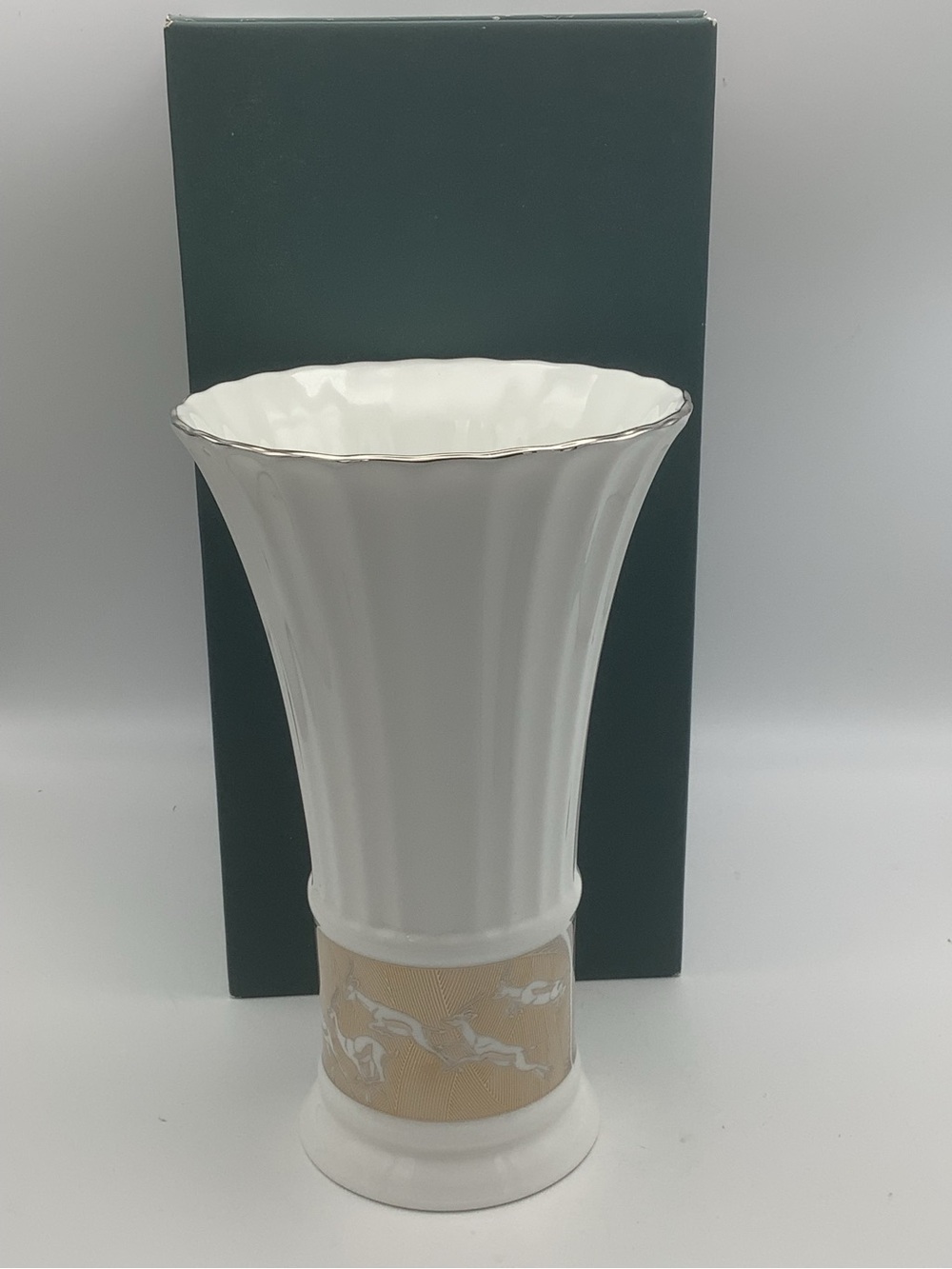 Lenox Sahara Sunset Collection White Fluted Vase with Gold Gazelle Band